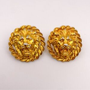 Vintage 1980’s Anne Klein Gold Tone Lion Head RARE Post Stud 1” Earrings